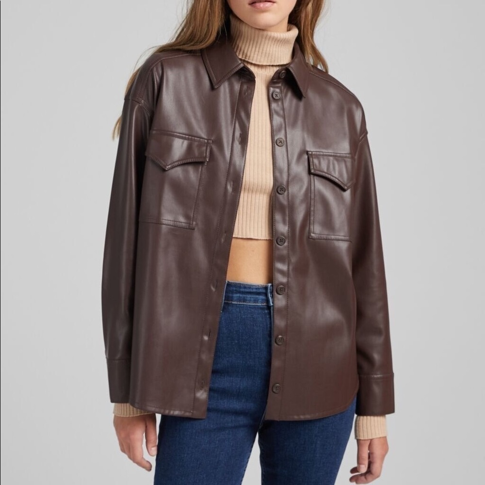 Brown Faux Leather Shacket/Shirt